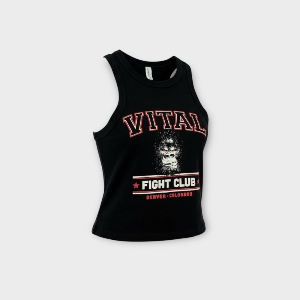 Bella + Canvas Cropped Graphic Fight Club Tank Top in Black Women’s Size S